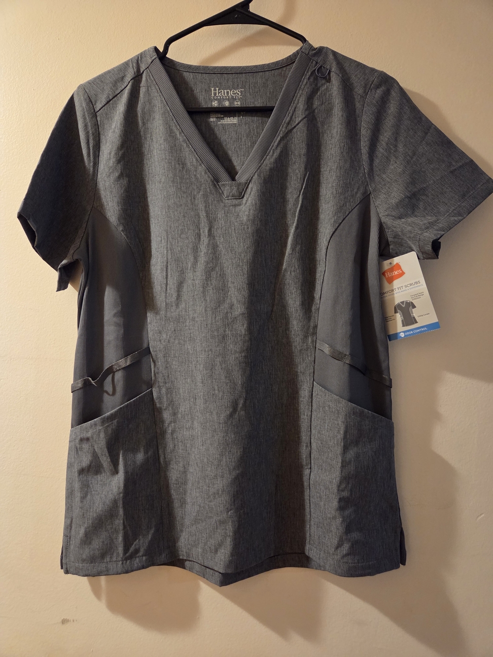 2 PCS Hanes Grey V-Neck Scrub Top